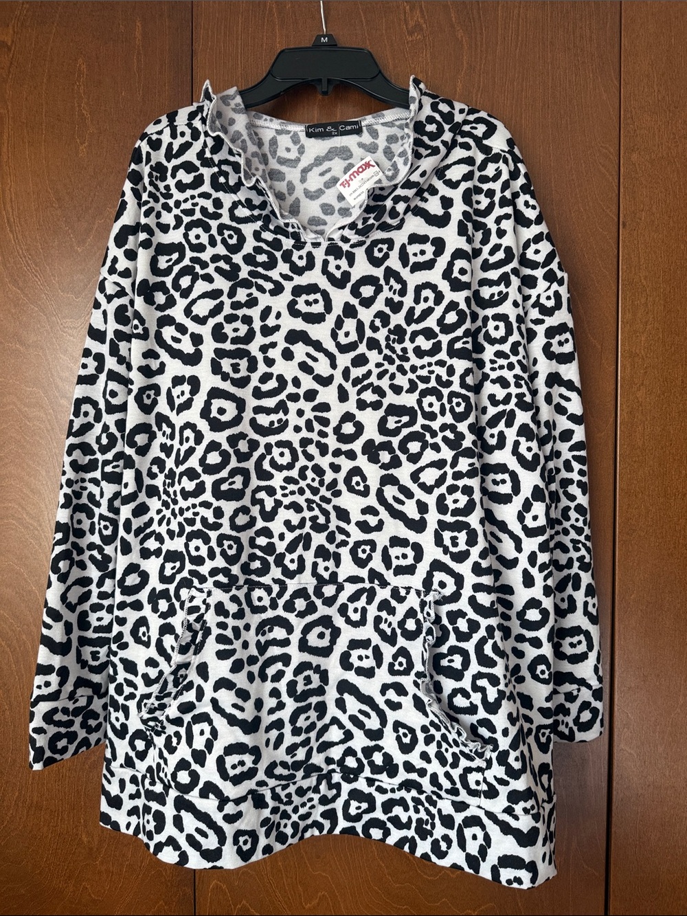 Kim & Cami Black & White Leopard Print Hooded Tunic NWT 2X